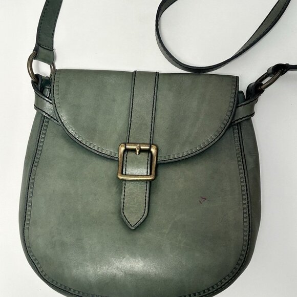 Vintage Fossil Green Leather Saddlebag Crossbody Medium Purse Butter Soft Clean - Picture 2 of 12